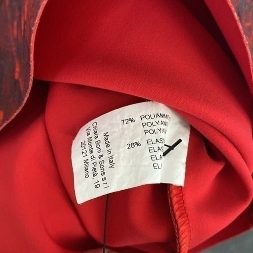 Chiara Boni La Petite Robe Red Grey Abstract Peplum V-Neck Sheath Dress Italy - Picture 9 of 12